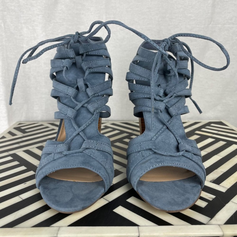 NWT Duty Blue Lace Up Heeled Sandals - Picture 5 of 15